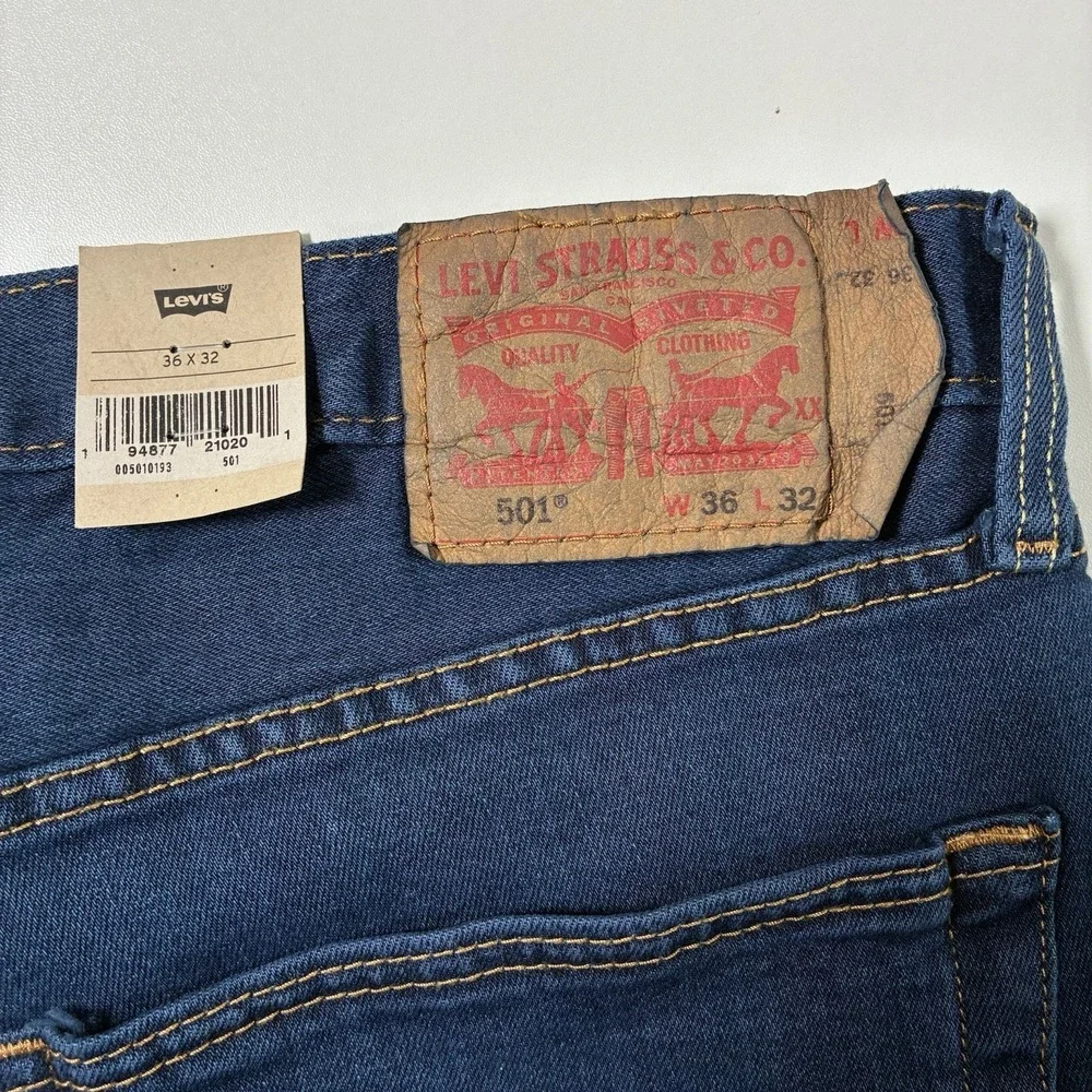 NEW Levi's 501 Jeans 36x32 Button Fly Blue‎ Denim Straight Cowboy USA